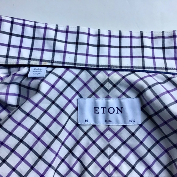 ETON slim, purple & blue checks spread collar cotton shirt Sz 15 3/4 ~40 - Picture 9 of 9